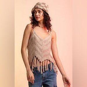 American Eagle Outfitters Boho Mauve Braided & Tassled Tank Top Size M